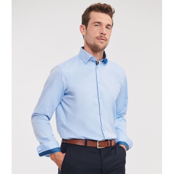 Russell Collection Long Sleeve Contrast Herringbone Shirt Thumbnail