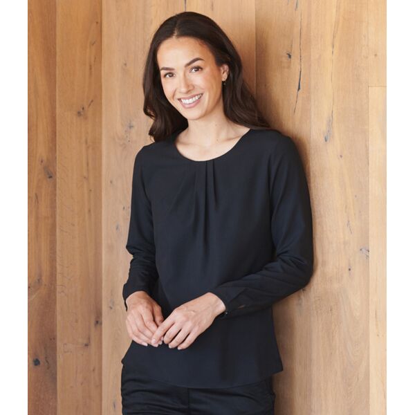 Henbury Ladies Pleat Front Long Sleeve Blouse Thumbnail