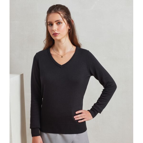 Premier Ladies Knitted Cotton Acrylic V Neck Sweater Thumbnail