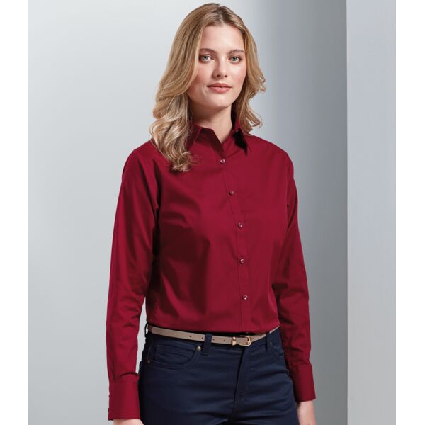 10 x Premier Ladies Long Sleeve Poplin Blouse Thumbnail